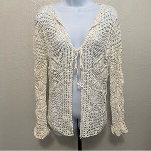Women's Cream Crochet Cardigan M Boho Indie Festival Beachy Coastal Layer